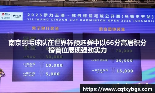 南京羽毛球队在世界杯预选赛中以66分高居积分榜首位展现强劲实力